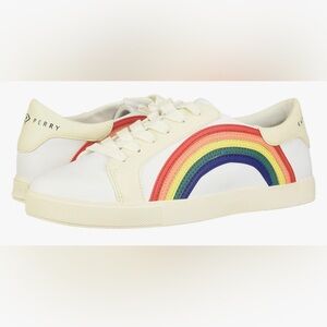 KATY PERRY Women’s Size 7 Medium Cream Sneakers with Rainbow Stripes.The Rizzo